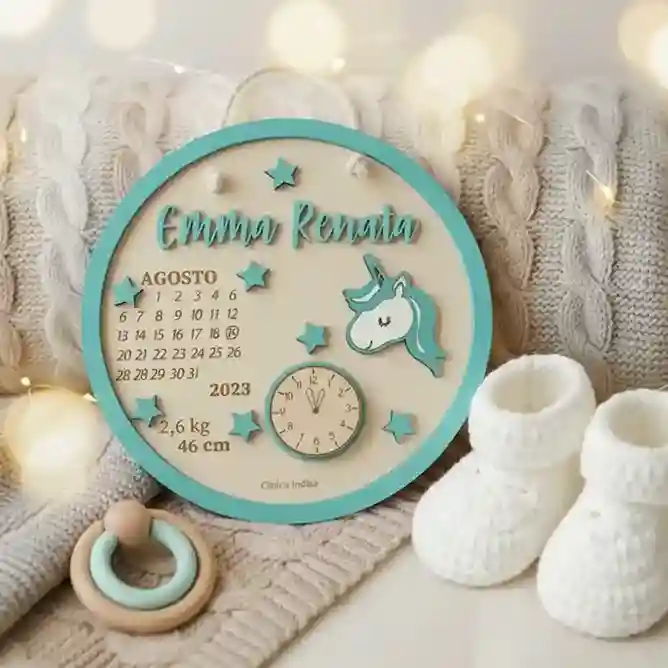 Personalized Baby Unicorn Birth Detail Wooden Board – Custom Name Plaque