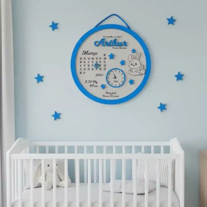 Personalized Baby Boy Bunny Birth Detail Board – Custom Wooden Name Plaque