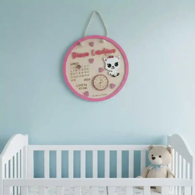 Personalized Baby Girl Kitty Birth Detail Wooden Board – Custom Name Plaque