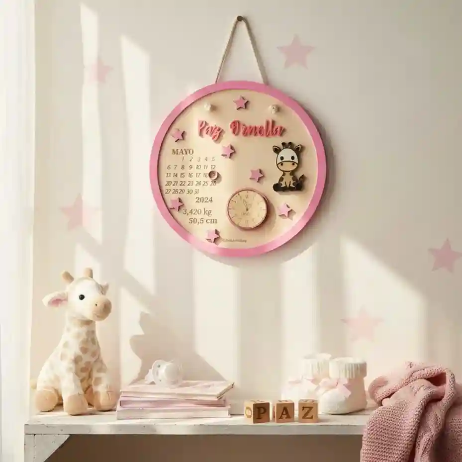 Personalized Baby Girl Giraffe Birth Detail Wooden Board – Custom Name Plaque - Image 2