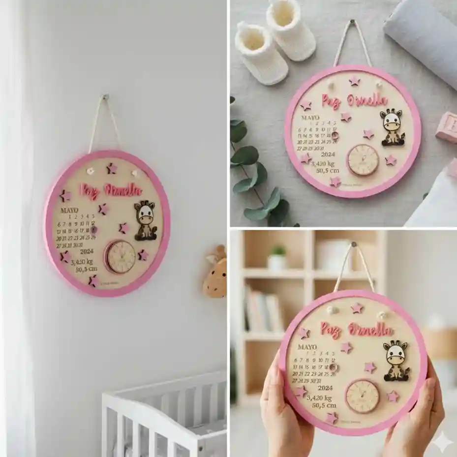 Personalized Baby Girl Giraffe Birth Detail Wooden Board – Custom Name Plaque - Image 4