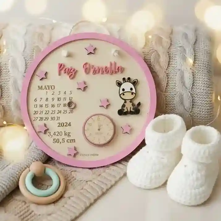 Personalized Baby Girl Giraffe Birth Detail Wooden Board – Custom Name Plaque