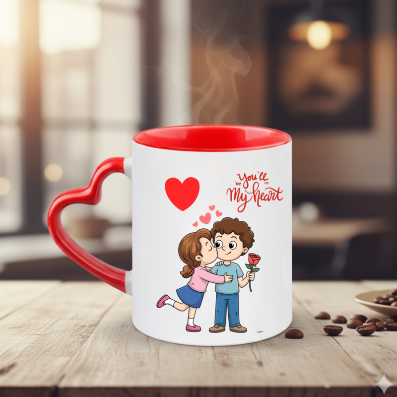 Heart Handle Customized Mug – Personalized Photo & Name Mug for Love Gifts