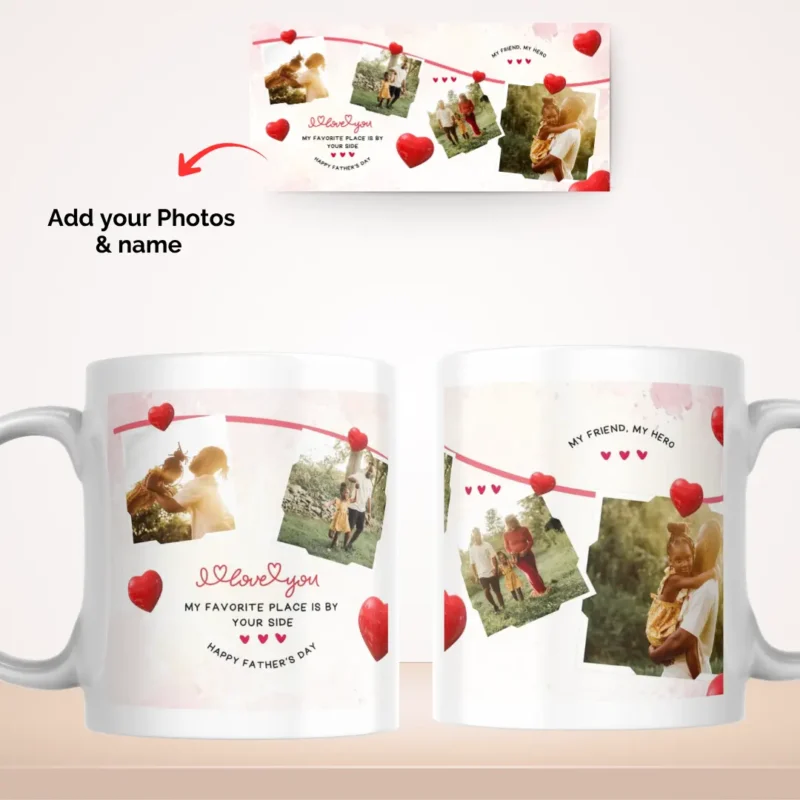 Personalized Happy Father’s Day Heart Collage Mug